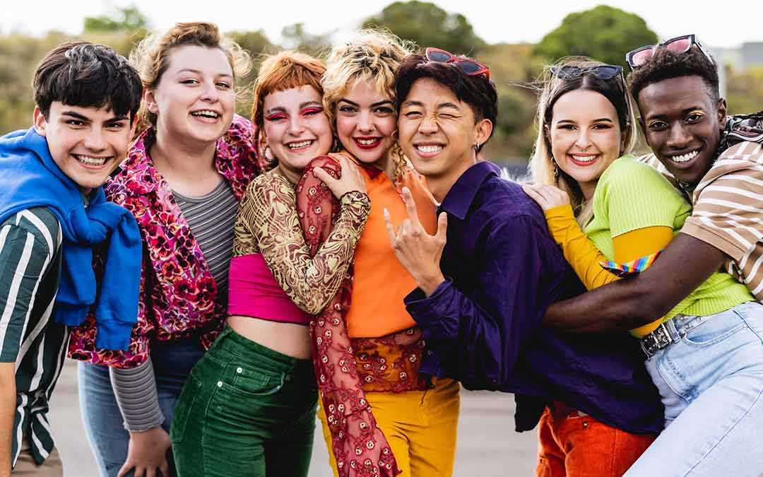 young diverse friends having fun hanging out